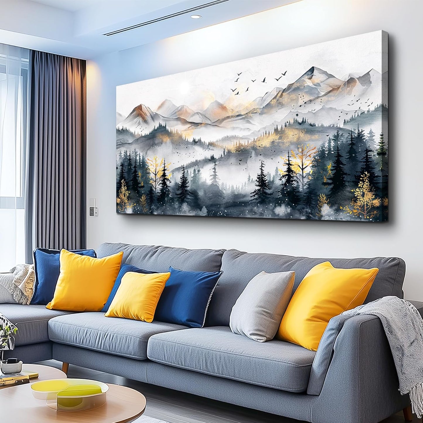 KELIYUAN Large Wall Decor For Bedroom Abstract Wall Art For Living Room Office Decoration Ink Mountain Landscapes Painting Misty Forest Wall Pictures Canvas Artwork Ready To Hang Home Decor 30"x60"