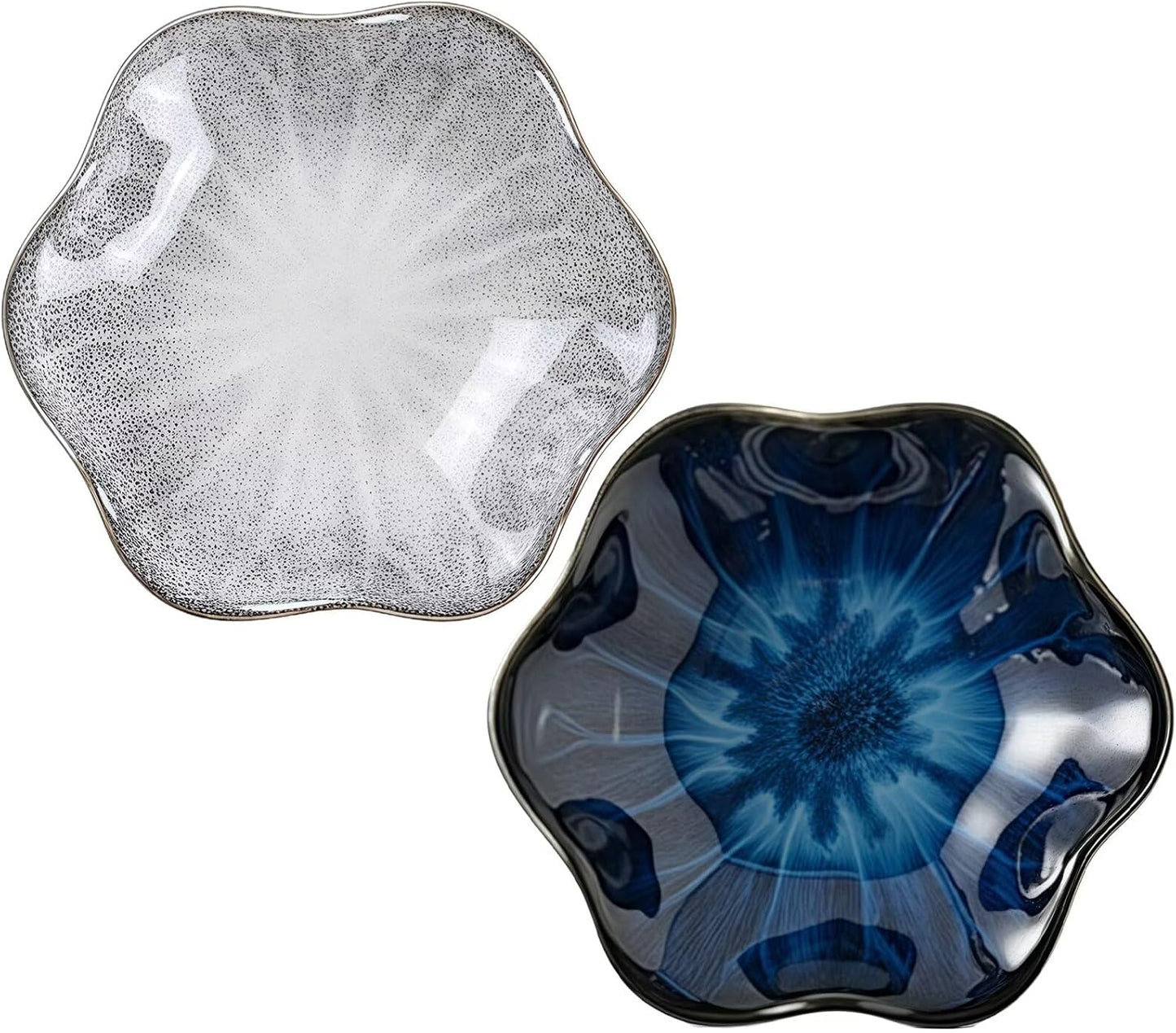 2Pcs Ceramic Jewelry Dish - Lotus Leaf Shape, for Ring Holder Necklace Small Key, Suitable for Mother Friend Sister, Gifts for Women, Cute Plate Trinket Tray, Home Decor (Grey & Blue)