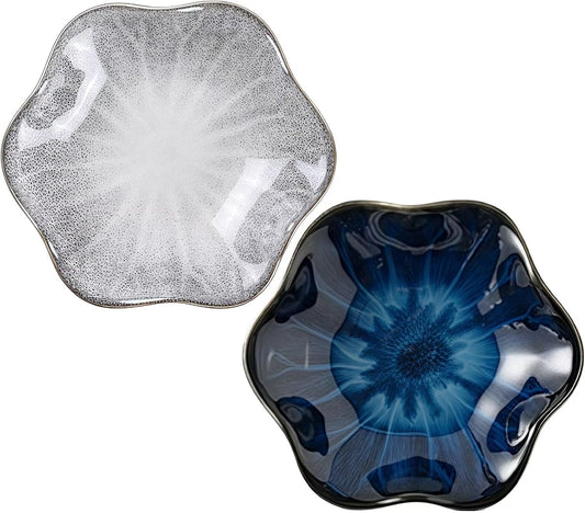 2Pcs Ceramic Jewelry Dish - Lotus Leaf Shape, for Ring Holder Necklace Small Key, Suitable for Mother Friend Sister, Gifts for Women, Cute Plate Trinket Tray, Home Decor (Grey & Blue)