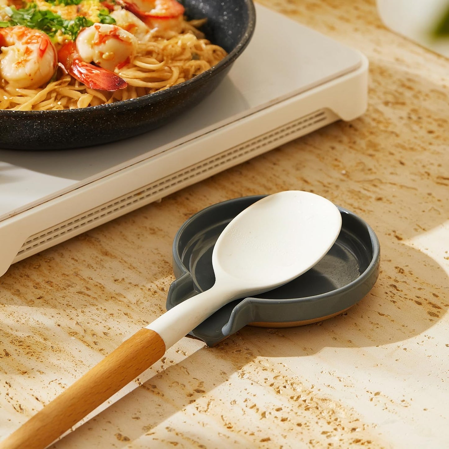 Oscar Ceramic Spoon Rest Minimalist Drip-Free – Heat-Resistant Utensil Holder for Stove, Countertop, or Coffee Bar – Glazed Stoneware Kitchen Spoon Tray – Dishwasher Safe – 5 Colors