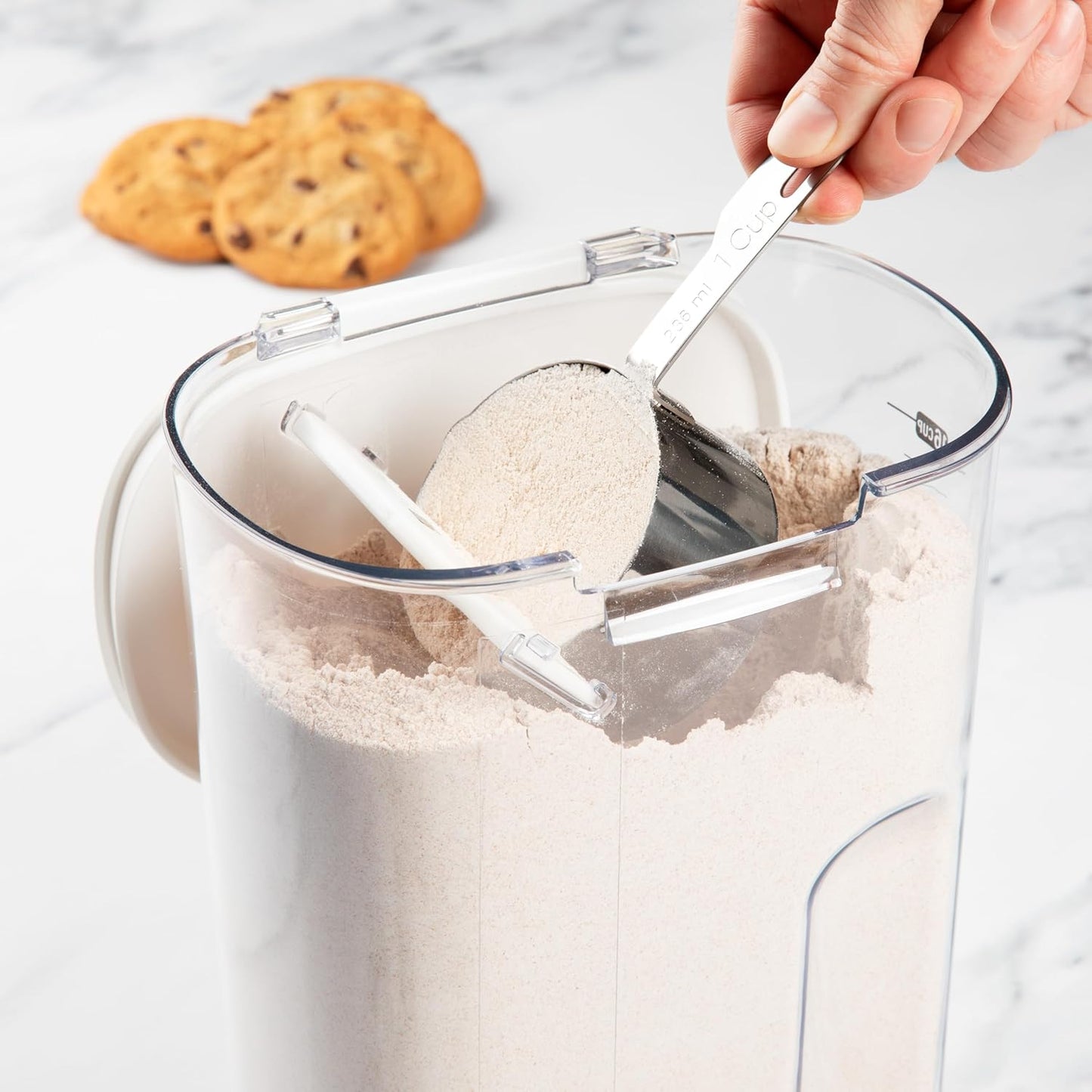 ProKeeper+ Airtight Food Storage Container Set – Clear Plastic Flour and Sugar Canister Set with Magnetic Accessories for Kitchen Organization (White, 9-Piece)