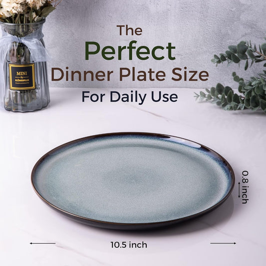 LERATIO Ceramic Dinner Plates Set of 6, 10.5 Inch Reactive Glaze Porcelain Plates, Modern Shape Dinnerware Dishes Set for Kitchen,Microwave&Dishwasher&Oven Safe, Scratch Resistant-Gray Blue