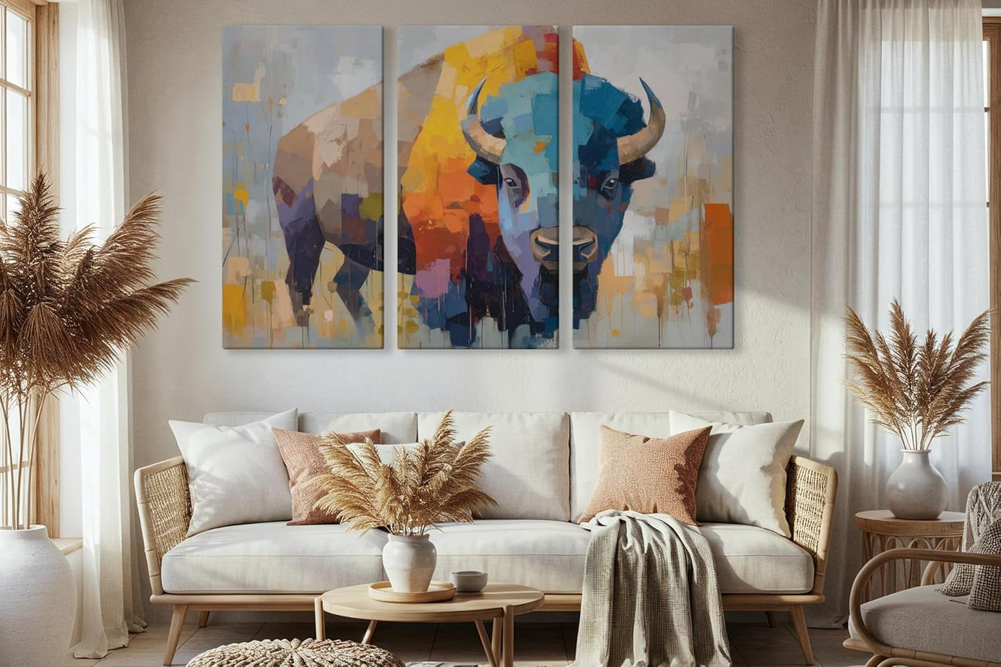 Wildlife Canvas Prints - Wild Animals Home Decor - Medium, Large, and Extra Large Wall Art for Living Room, Bathroom, Kitchen (Fragmented Power, 31L" x 47W" - 3 Panels)