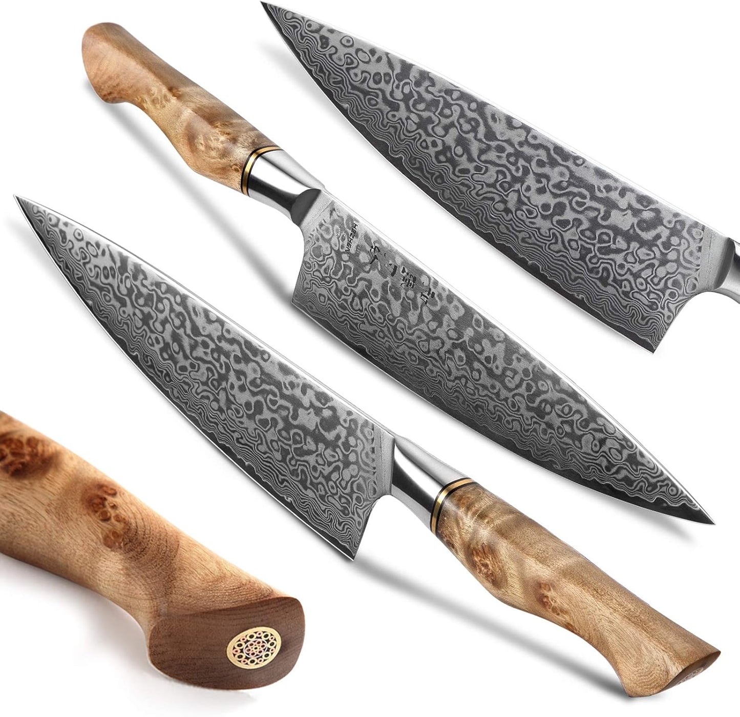 HEZHEN Chef's Knife-Professional-8.3 inch Damascus Steel, Kitchen Knife VG10 Gyuto Knife-Master Series Chef Cooking Tool at Home,Restaurant-Figured Sycamore Wood Handle