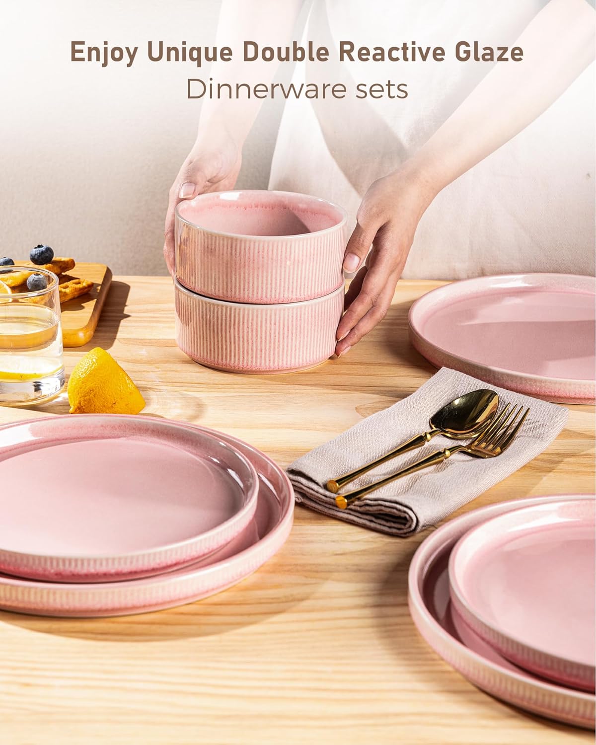 GBHOME Stoneware Dinnerware Sets for 4,Round Reactive Glaze Ceramic Plates and Bowls Set,Highly Scratch Resistant | Dishwasher & Microwave Safe Dishes Set,Service for 4(12Pcs)