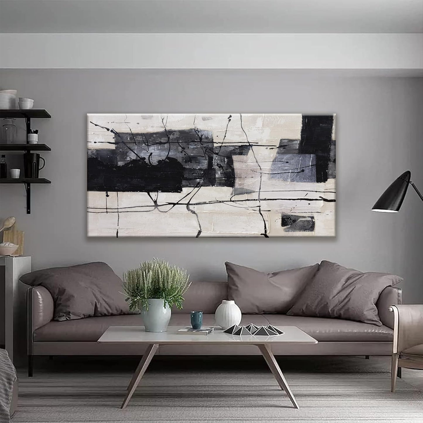 Large Abstract Wall Art Wall Decor Black And White Wall Art Living Room Canvas Picture Painting Artwork For Bedroom Dinning Room Canvas Art Modern Home Decor Wall 29x58 In