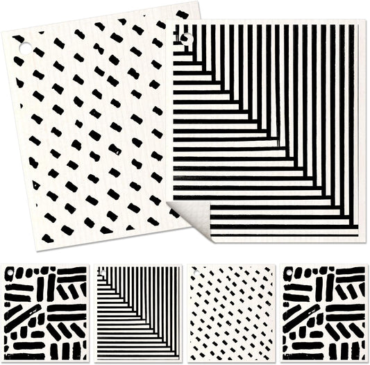 6 Pack Swedish Dishcloths for Kitchen - Reusable Dish Cloths for Washing Dishes Absorbent Cute Funny Kitchen Towels Cleaning Sponge, Line Drawing