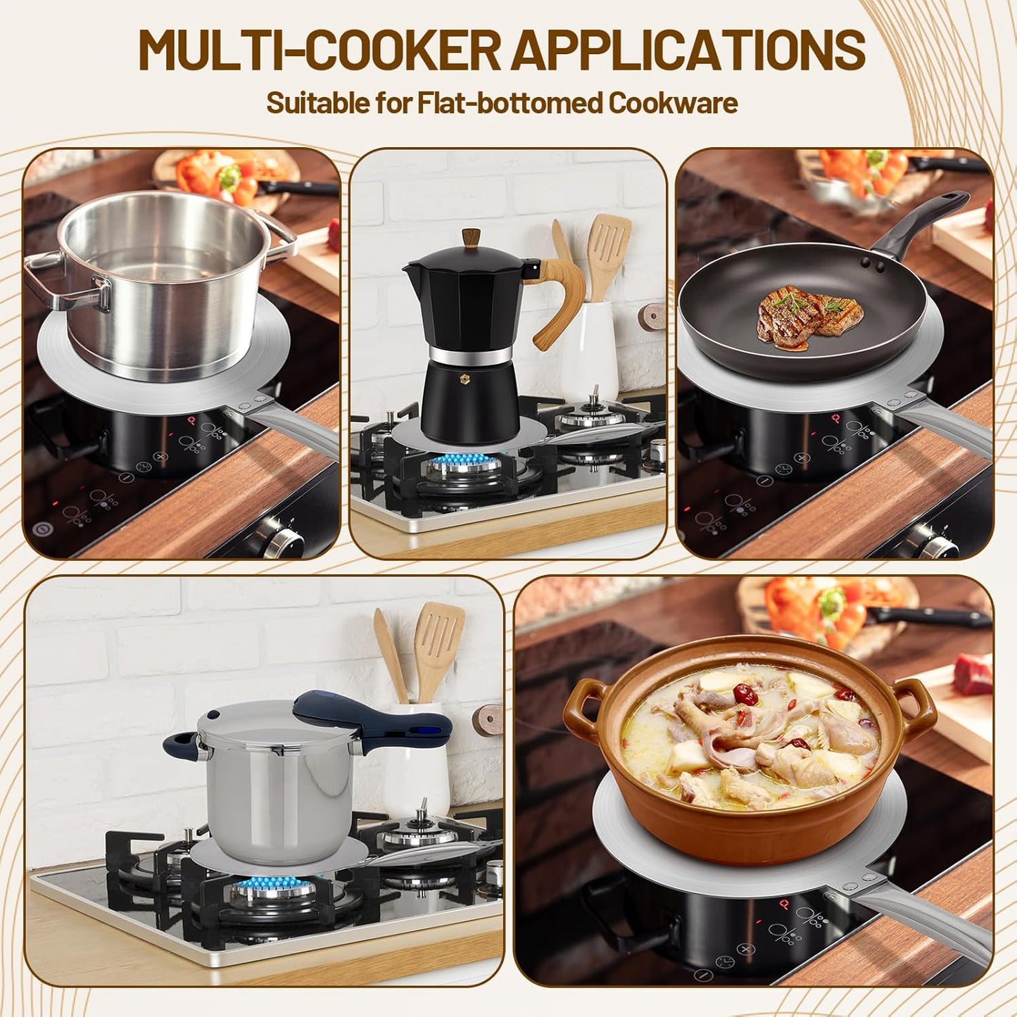 11in Induction Cooker Adapter Plate Stainless Steel Heat Sink with Rivets Handle for Aluminum Moka Pot Coffee Maker Heat Conductors for Kitchen Home and Camping 28cm