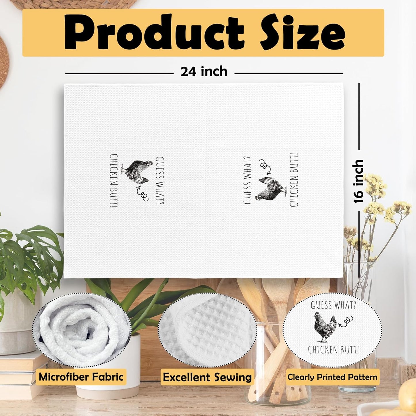 Funny Chicken Gift Kitchen Towels, Gifts for Chicken Lovers, Chicken Hand Towels for Kitchen Bathroom, Funny Chicken Gifts, Guess What Chicken But Decorative Tea Towels Dish Towels 16x24 Inch