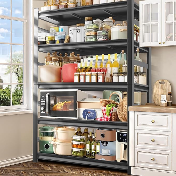 Kitchen Storage and Pantry Shelves,Metal shelving for Closet,Kitchen Organizers and Storage Shelves - Freestanding Microwave Shelf - 5 Tier Adjustable Bakers Rack for Pantry kitchenware Storage