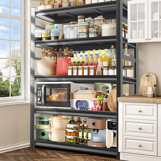 Kitchen Storage and Pantry Shelves,Metal shelving for Closet,Kitchen Organizers and Storage Shelves - Freestanding Microwave Shelf - 5 Tier Adjustable Bakers Rack for Pantry kitchenware Storage