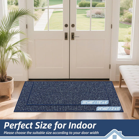 BEQHAUSE Dirt Trapper Door Mat 20" x 48", Non-Slip Washable Doormats Entrance Mat, Dirt Resistant and Absorbent Welcome Mat, Low Profile Floor Mats for Front Back Door and Entryway, Blue