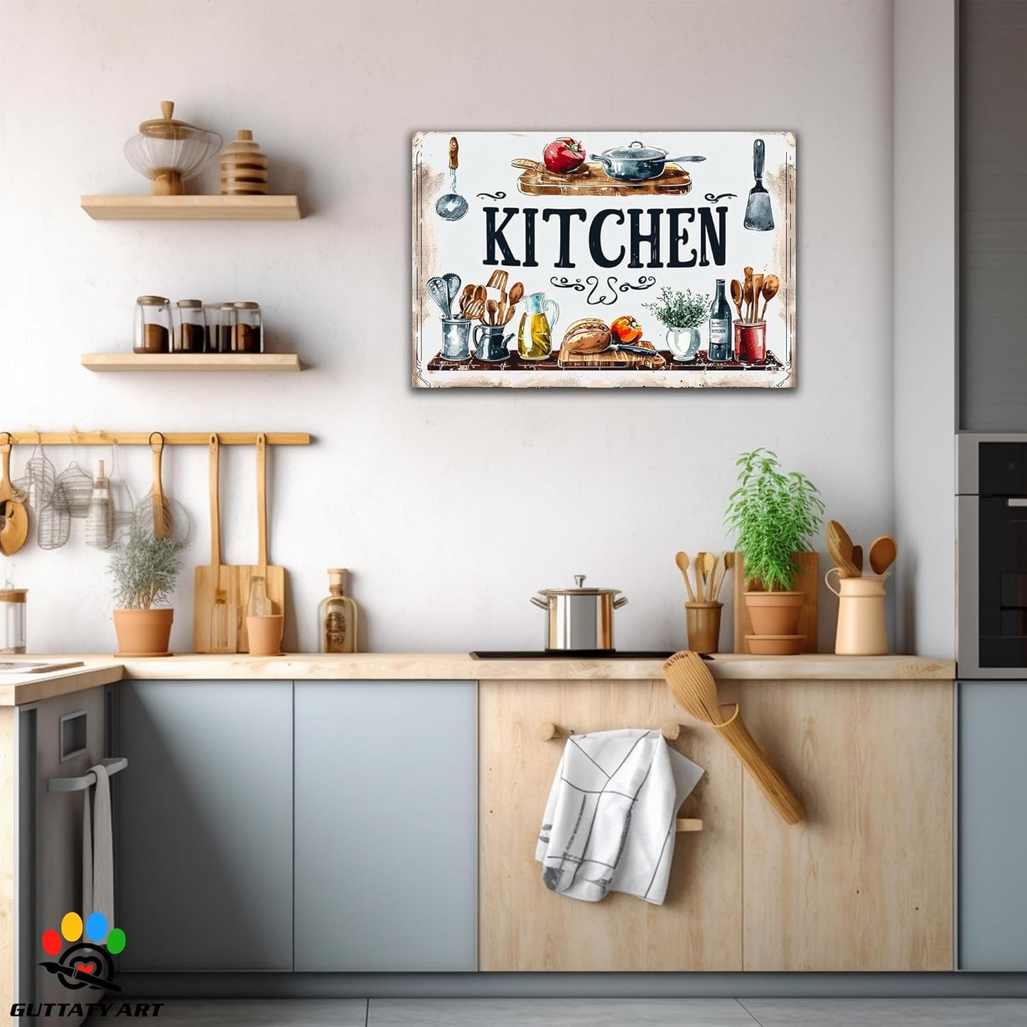 GUTTATY Rustic Farmhouse Wall Art, Ready to Hang Canvas Print, Retro Posters for Dining Room, Restaurant Painting 28x40 Inch