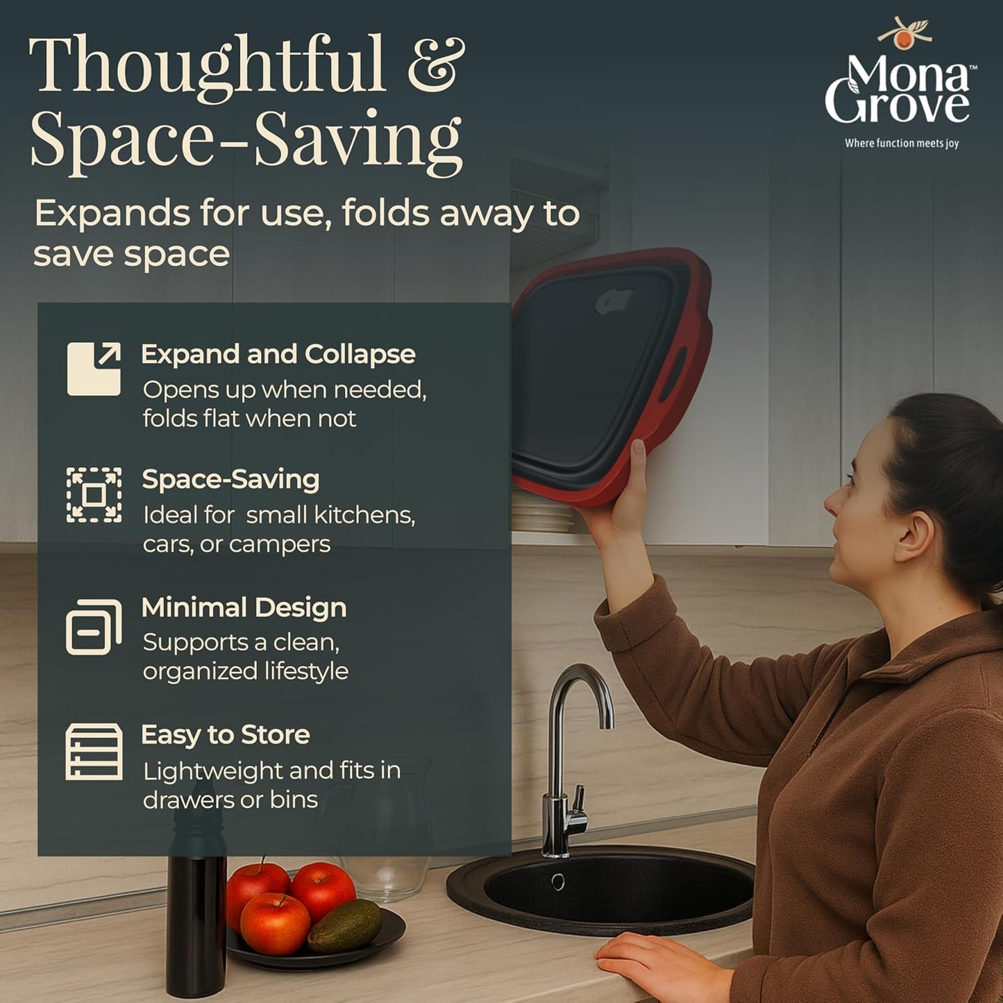 Monagrove Collapsible BBQ Prep Tub with Lid | Collapsible Tub & Cutting Board Container for Marinating, Camping, Meat Storage, Portable, Space-Saving, Foldable Tray for Kitchen, Outdoor, Picnic