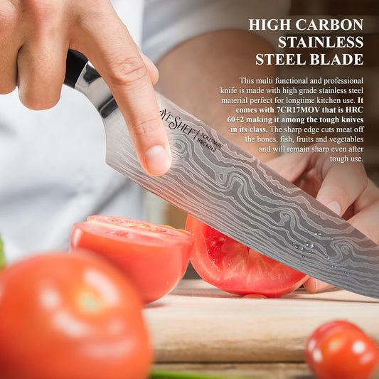 8 Inch Japanese Chef Knife - Professional Stainless Steel Kitchen Knife, Chef's Knives with Ergonomic Handle - Strong, Sharp Edge - Tool for Cutting, Carving, Slicing - Luxury Gift Box