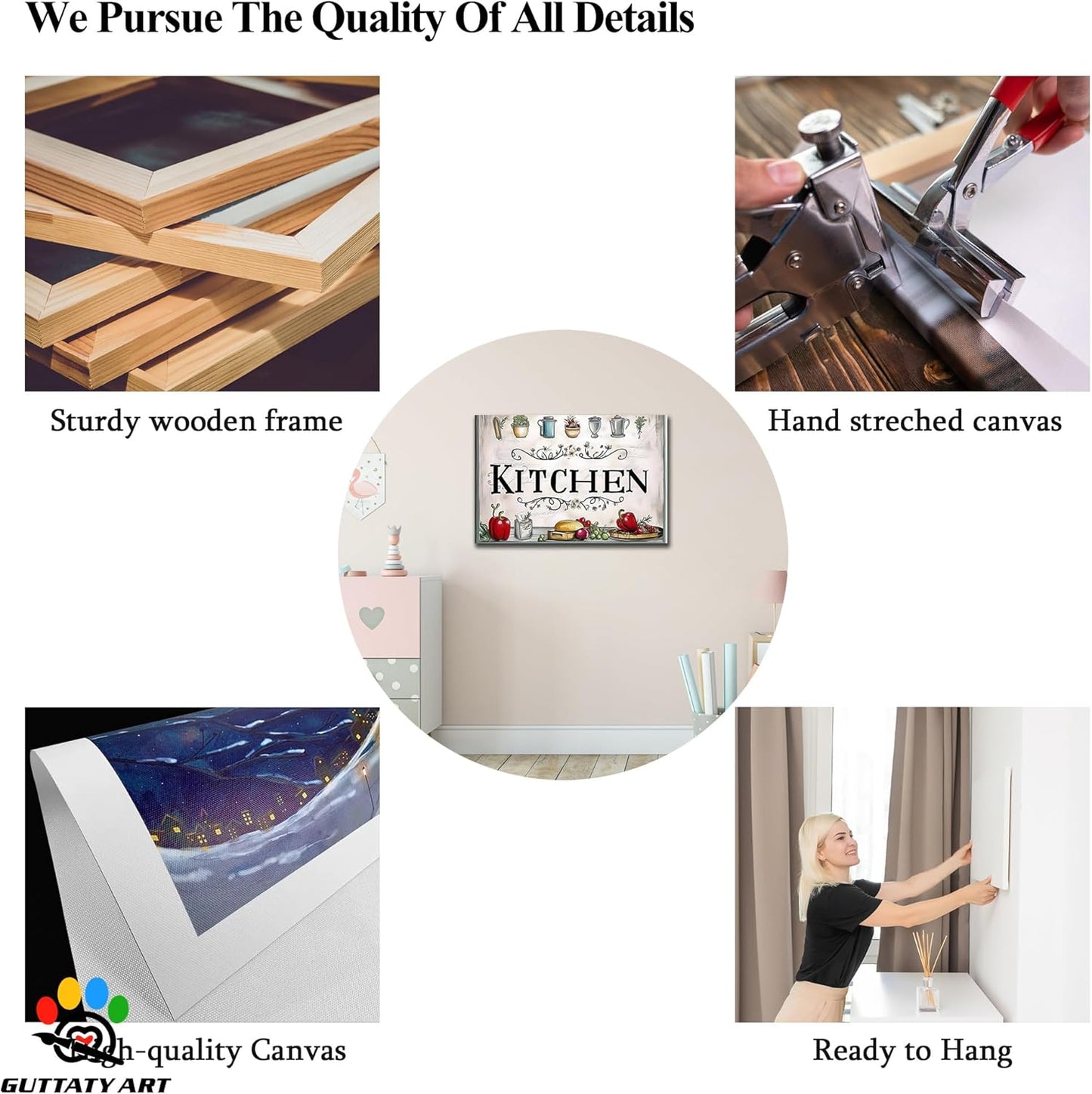 GUTTATY Kitchen Pictures Wall Decor, Farmhouse Wall Art Decor Colorful Vegetables and Flowers Painting for Dinning Room Restaurant Decor, Mother's Day Gift for Grandma Mom Hanging Artwork 18×24 Inch