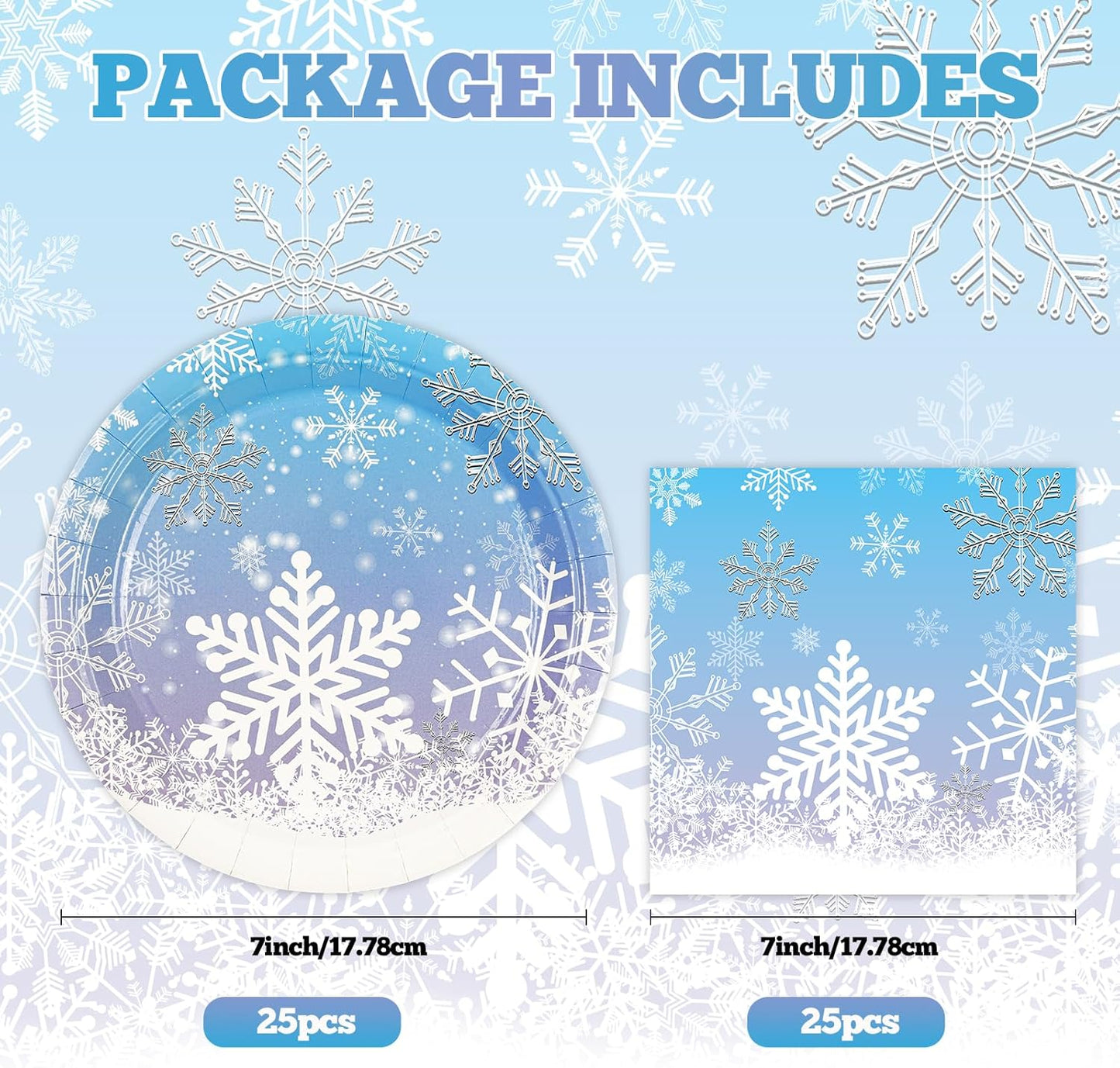 50PCS Frozen Plates and Napkins Party Decorations, 7inch Frozen Paper Dessert Plates and Napkins Disposable Winter Snowflake Tableware Sets for Christmas Winter Wonderland Party Supplies Table Decor