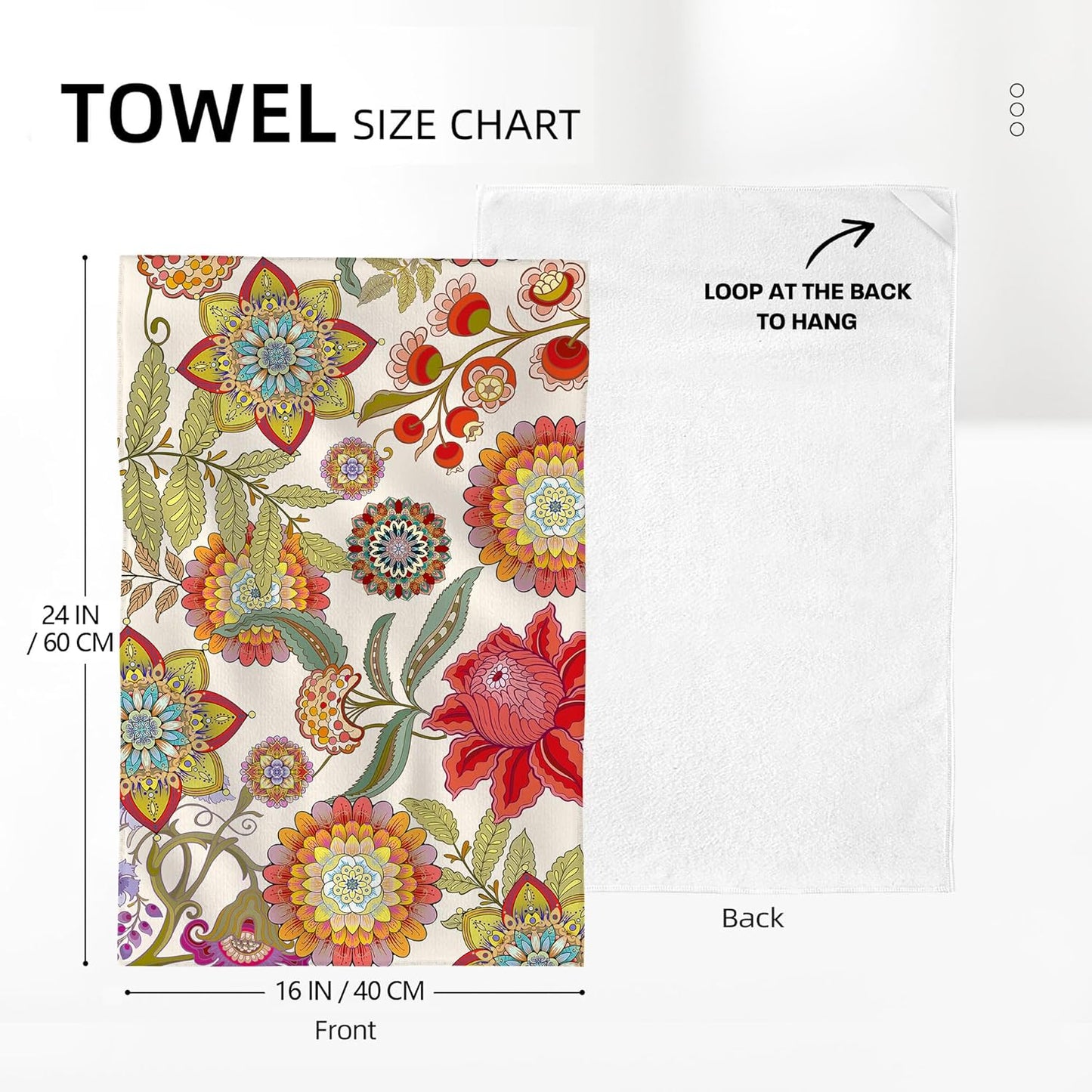 Cukemip Boho Floral Kitchen Towels Decorative Set of 2, Colorful Absorbent Hand Towels for Kitchen, Bar, Drying Decor, Housewarming Gifts