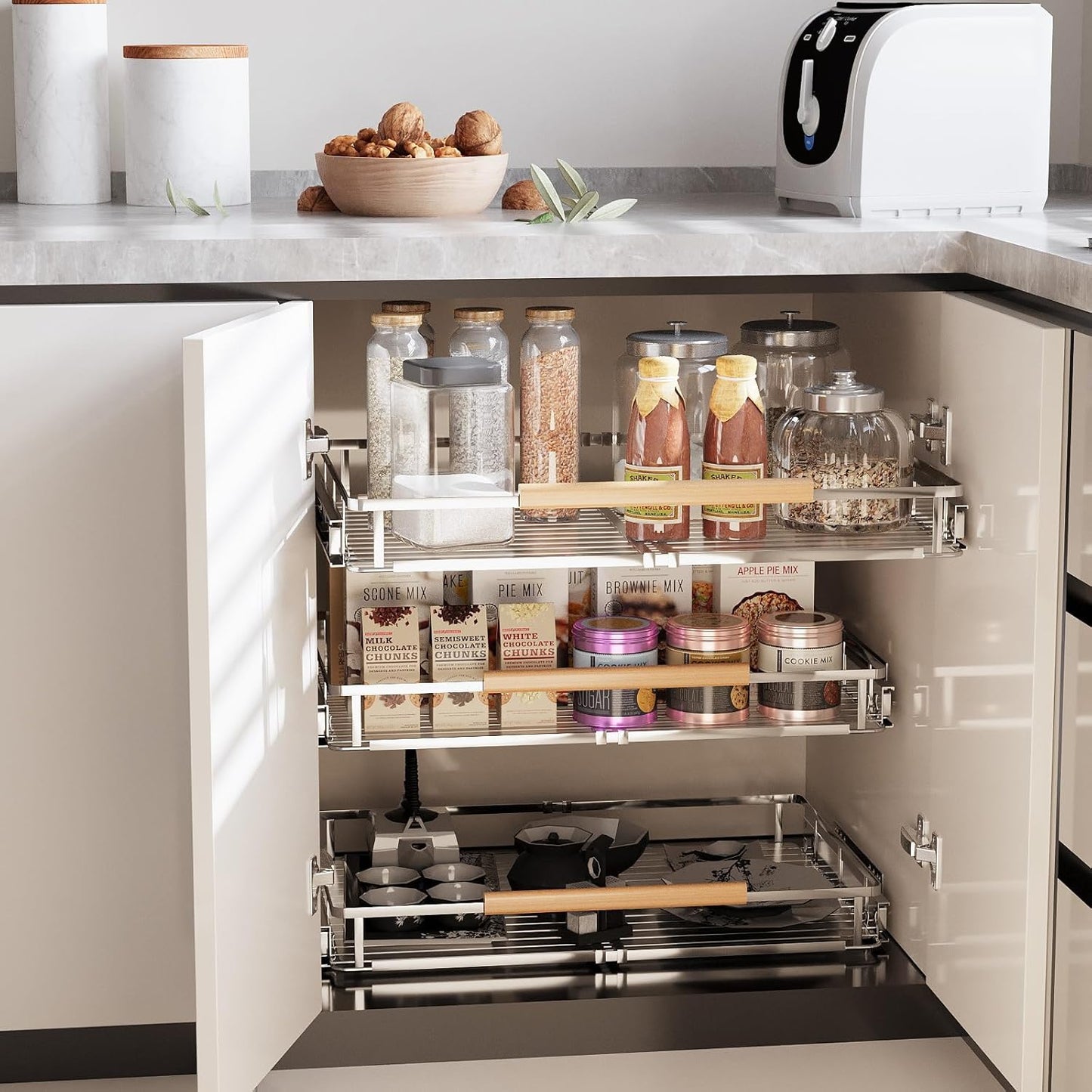 2Pack Expandable Pull Out Cabinet Organizer, Closet Organizers and Storage 11.8~18''W x 17.3''D Heavy Duty Under Sink Storage Basket Slide Out Cabinet Shelves for Kitchen, Bathroom, Pantry