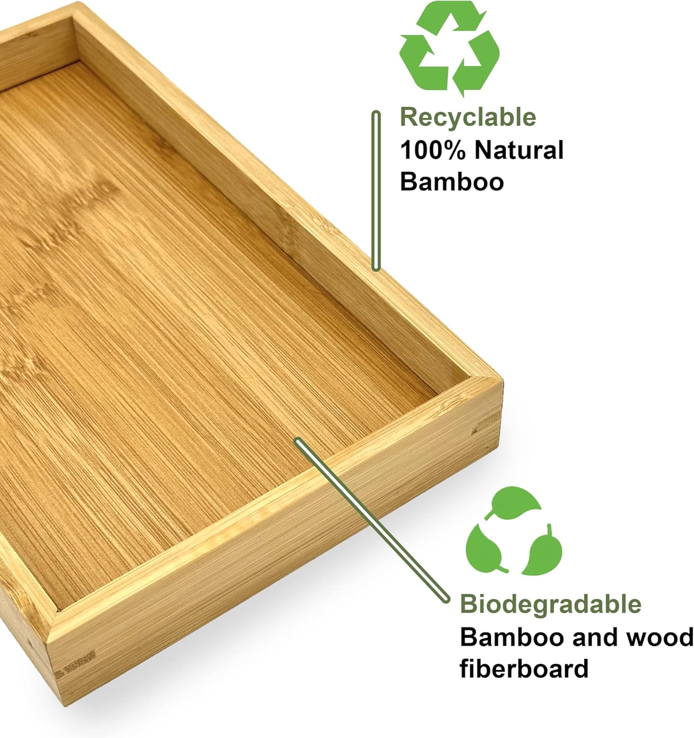 Bam & Boo Natural Bamboo Serving Tray Modern Rectangular (White, 13” x 9" x 1.2") for Food, Drinks, Decor, Vanity in Home, Kitchen, Bathroom, Coffee Table, Bed
