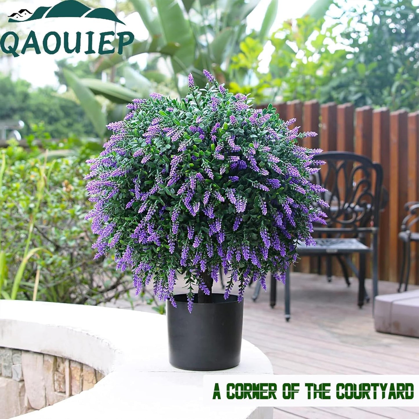 Real Touch 24" Artificial Lavender Trees (2-Pack) – Lifelike UV-Resistant Artificial Plant Featuring a Natural Wood Trunk – Perfect for Front Porch, Patio & Home Decor