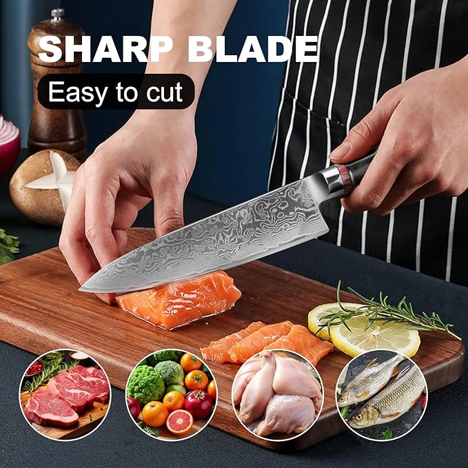 8" Damascus Chef Knife - 67-Layer Hand-Forged Blade, NSF Certified, Pakkawood Handle, Gift Box (62 HRC)