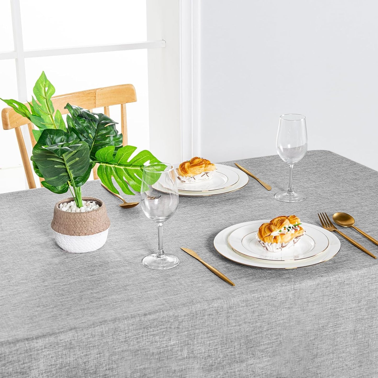 Hiasan 2 Pack Faux Linen Rectangle Tablecloth - Wrinkle and Stain Resistant Washable Table Cloth for Kitchen Dining Room Holiday Table Cover for Party Dinner, Light Grey, 90 x 132 Inch