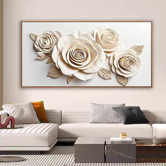 Framed White Flower Wall Art Living Room Home Wall Decor Modern Canvas Art Wall Decor 29 x 58 Inches Large Flower Wall Art Elegant Picture For Bedroom Office Artwork