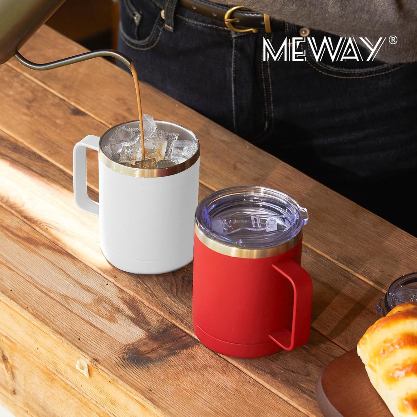 MEWAY 12oz Coffee Mug With Handle 8 Pack Bulk,Stainless Steel Insulated Travel Tumblers With Sliding Lid,Double Wall Vacuum Camping Cup for Hot & Cold Drinks Tea (Multicolor,Set of 8)