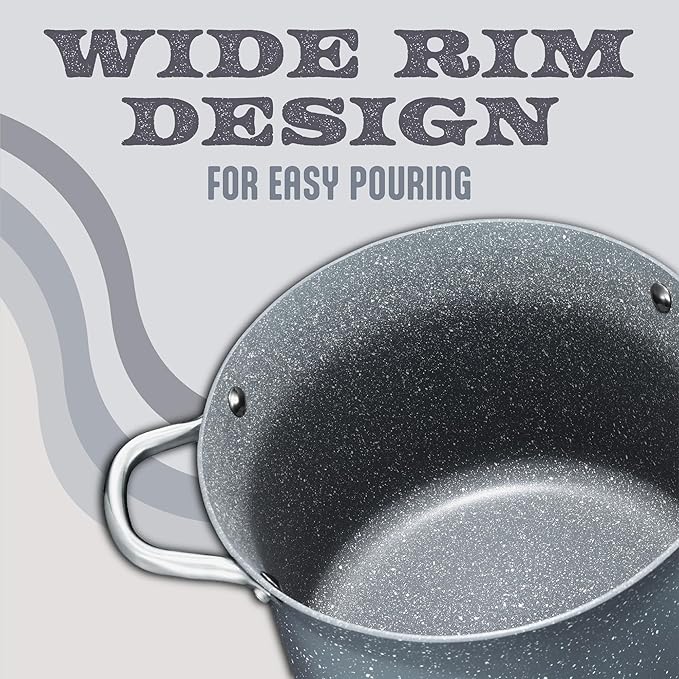 Concord Granite Nonstick 7 Quart Stock Pot Cookware Set (Induction Compatible) (Grey)