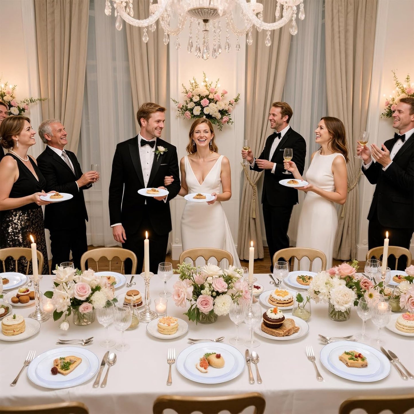 175 Mr and Mrs Silver Wedding Plastic Plates and Napkins Set,Bridal Shower Plates Set for 25 Guests Include 25Dinner Platos,25Dessert Platos,25Cups,25Napkins,25Gold Cutlery for Engagement Party Decor