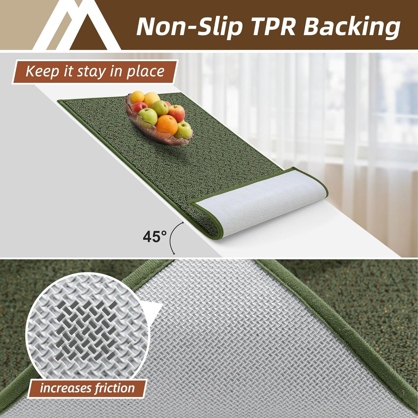 COSY HOMEER Kitchen Rugs and Mats 2PCS Non Slip Kitchen Mats for Floor Washable Stain Resistant Kitchen Runner Rug Sets Absorbent Kitchen Floor Mat 20"x32"+20"x48",Green