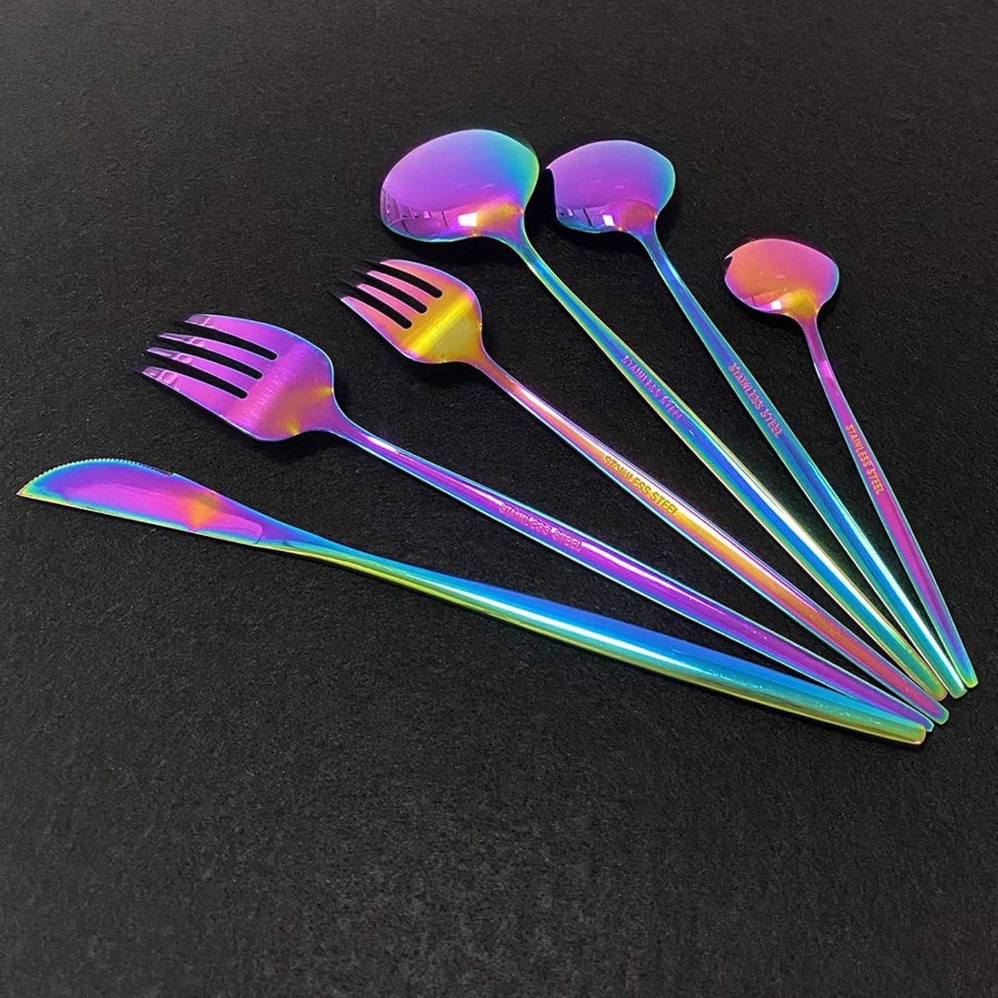 Silverware Set – 30 Piece Family Dinnerware Set – Flatware Set Service For 6 – Rainbow Tableware Sets – Cutlery Great For Family Gatherings & Daily Use – Spoons, Knives, Forks