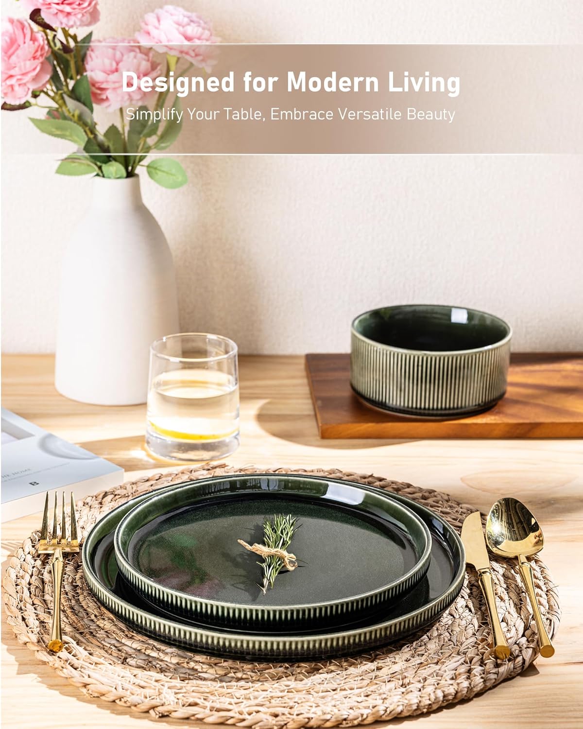 GBHOME Stoneware Dinnerware Sets for 4,Round Reactive Glaze Ceramic Plates and Bowls Set,Highly Scratch Resistant | Dishwasher & Microwave Safe Dishes Set,Service for 4(12Pcs)