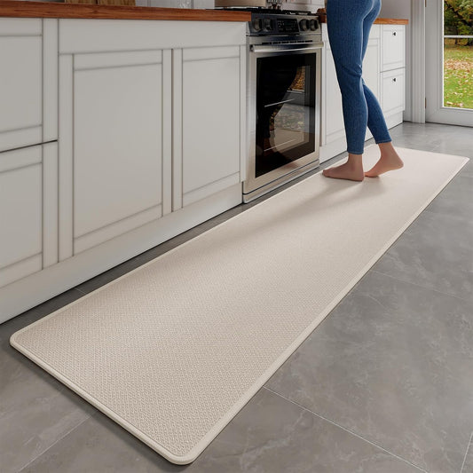 Kitchen Mats for Floor, Super Absorbent Kitchen Rugs Non Slip Washable, Soft Imitation Linen Braided Kitchen Runner Rug, Standing Mat Kitchens Sink Mat, Easy to Clean, Beige 17x95