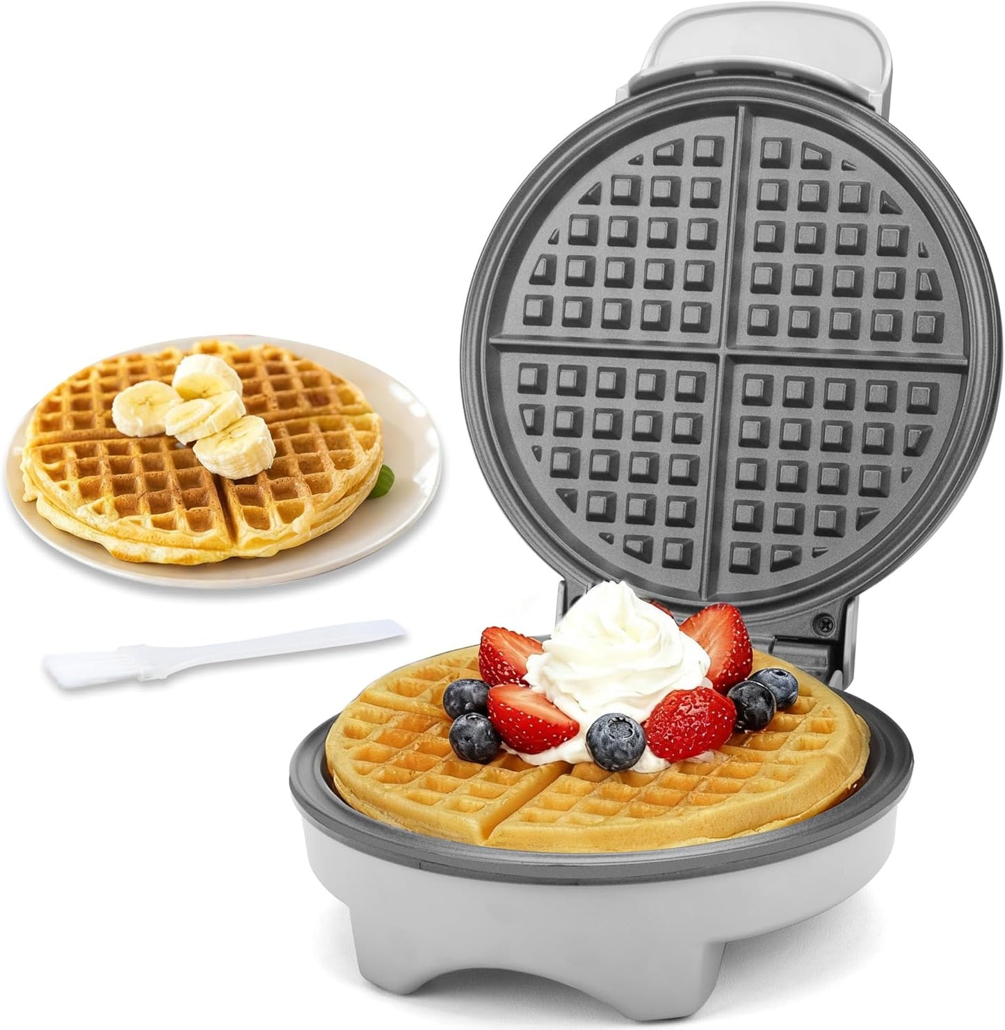 7 Inches Classic Waffle Maker Machine, Round Waffle Iron, Electric Waffle Maker with Non-stick Cooking Plates, Silver