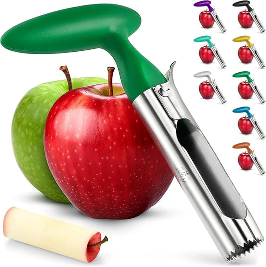 Zulay Kitchen Premium Apple Corer - Easy to Use Durable Remover for Pears, Bell Peppers, Fuji, Honeycrisp, Gala and Pink Lady Apples - Stainless Steel Cupcake Corer - Green