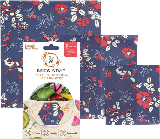 Bee's Wrap Beeswax Wraps for Food - Made in USA Reusable & Organic Food Wraps, Sandwich Wrap & Bowl Covers - Eco-Friendly Alternative to Aluminum Foil & Plastic Wrap, Botanical 3 Pack (S, M, L)