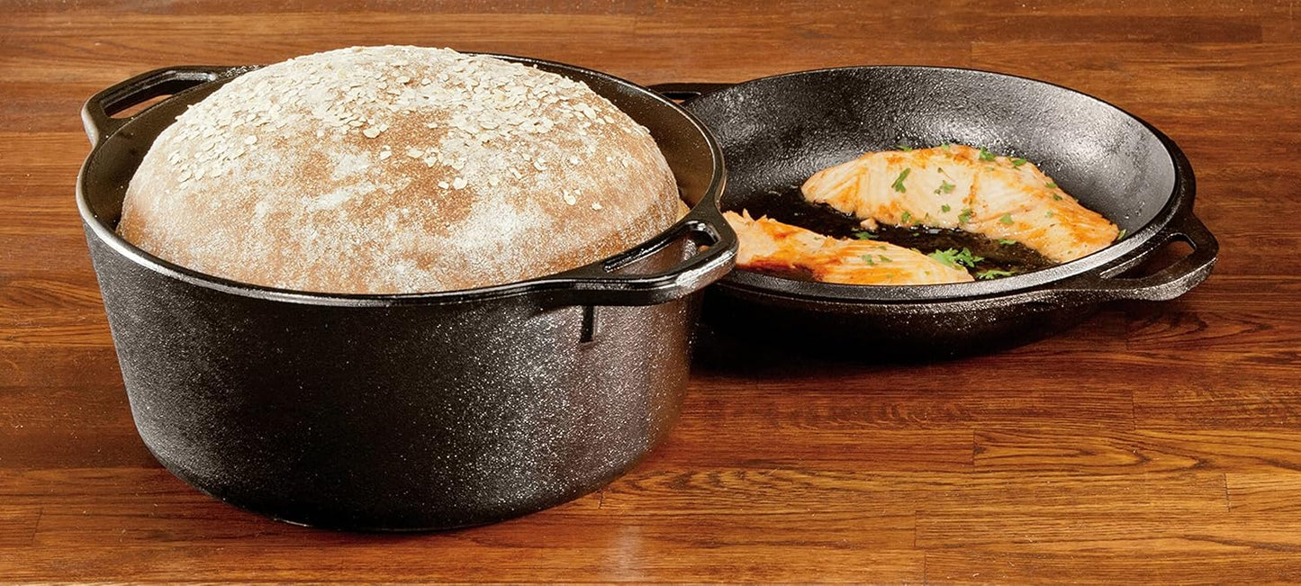 Lodge 5 Quart Cast Iron Double Dutch Oven – Pre-Seasoned – Lid Converts to 10.25" Skillet – PFAS-Free – Made in USA – Dual Handles – Oven, Grill, Campfire & Stovetop Safe – Durable & Non-Toxic