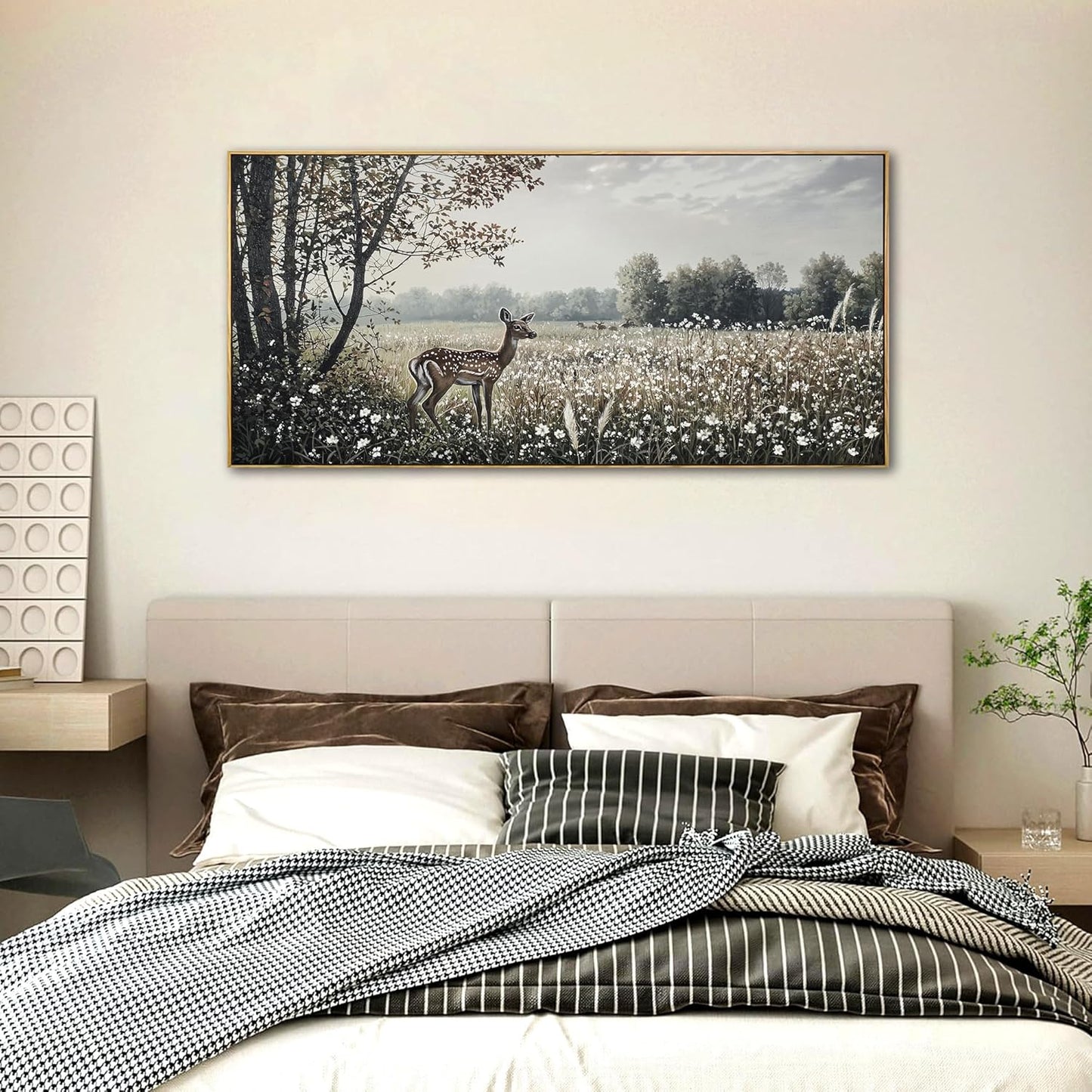 yiijeah Farmhouse Wall Decor - Large Canvas Wall Art Artwork Deer Landscape Vintage Floral Rustic Print Neutral Picture Artwork for Home Living Room Bedroom Office Decoration