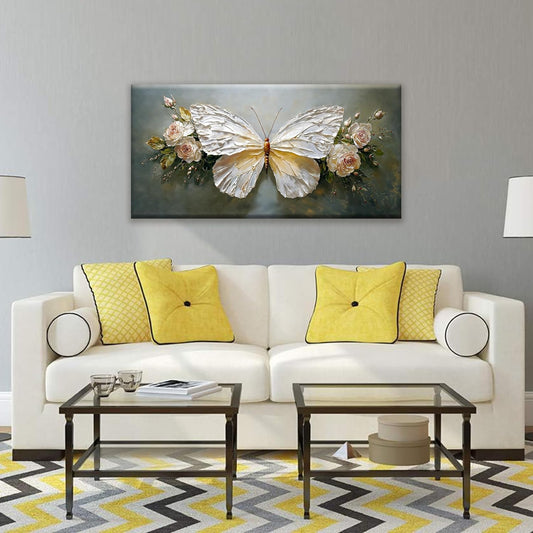 Modern Abstract Artwork White Simple Butterfly And Rose Wall Art Decor Canvas Prints Art Work For Wall Decor For Bedroom Living Room Apartment Kitchen Bathroom Office 20x40 Inch