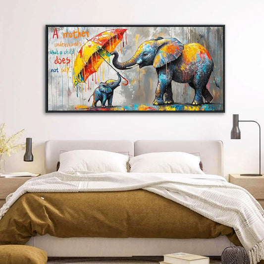 QZQCBLC Bathroom Canvas Wall Art - Abstract Modern Street Art Graffiti Pictures Artwork Inspirational Animal Elephant Painting for Living room Bedroom Children's Room Framed Wall Decor 20x40 IN