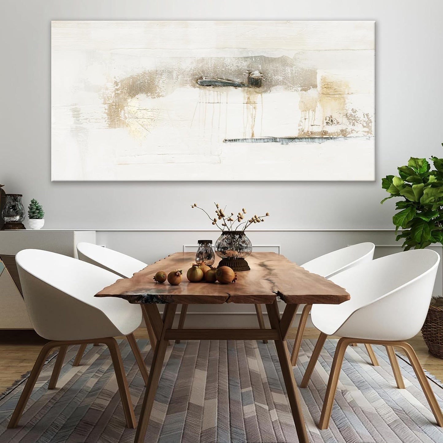 QSQ Abstract Wall Art Off White Large Size Artwork Wall Decor Canvas Painting Stretched Canvas Wooden for Living Room Bedroom Office Home Decor ready for hanging 29"x58"