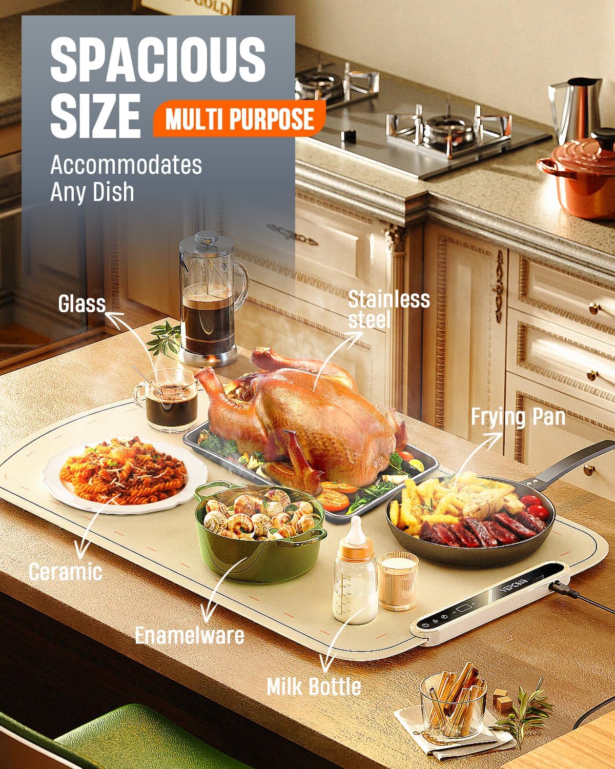 Warming Mat for Food, VEPOKA Food Warmer Mat for Countertop, Electric Warming Tray with 7 Temp Levels & Auto Shut-Off, Food Warmers for Parties, Ideal Gift for Kitchen & Buffet Use