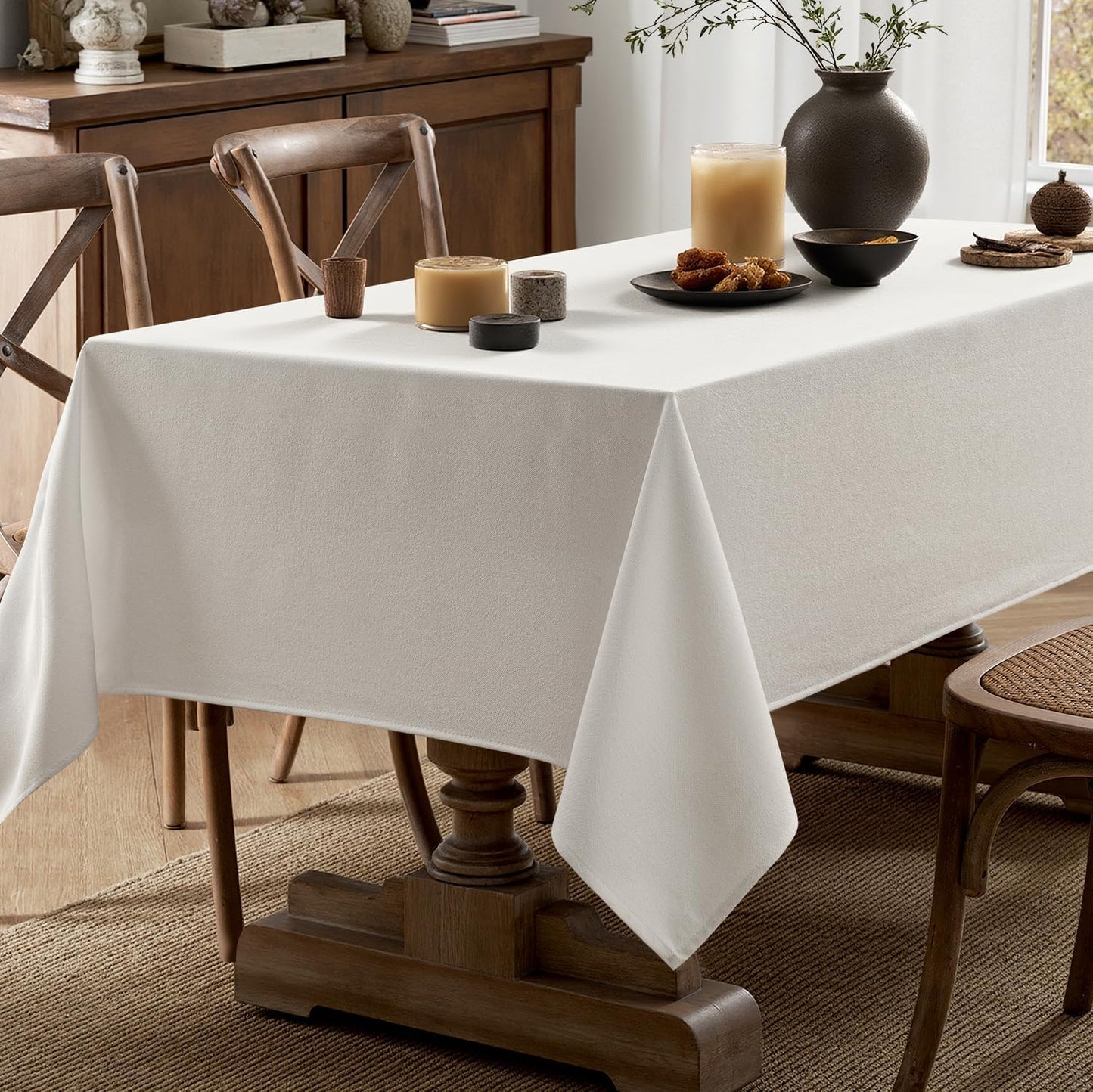 MIULEE White Linen Tablecloth 60x84 Inch Rectangle Table Cloth Waterproof,Stain Resistant & Wrinkle Resistant for Dining Party Wedding