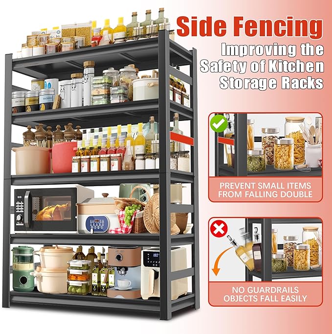 Kitchen Storage and Pantry Shelves,Metal shelving for Closet,Kitchen Organizers and Storage Shelves - Freestanding Microwave Shelf - 5 Tier Adjustable Bakers Rack for Pantry kitchenware Storage
