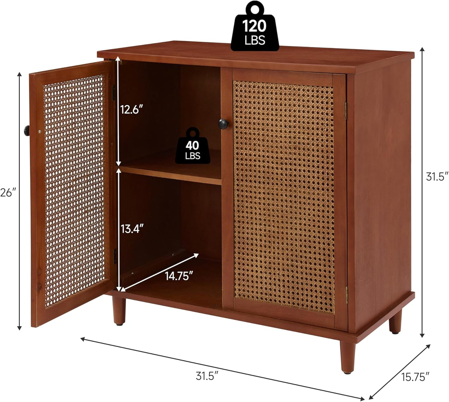 Sideboard Buffet Cabinet, Rattan Storage Cabinet with 2 Doors and Removable Shelf, Farmhouse Decor for Living Room, Entryway, Hallway, Kitchen, Dining Room