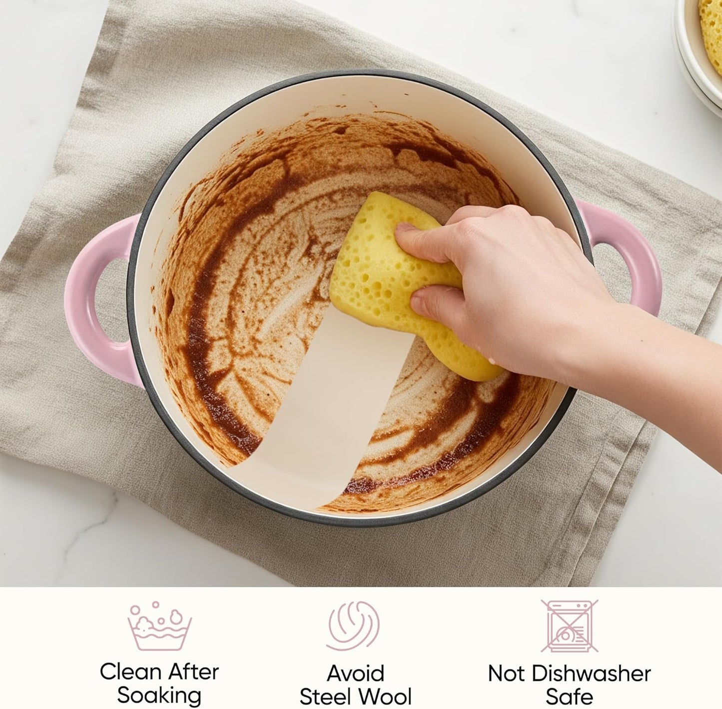 6 Quart Dutch Oven Pot with Lid, Non Stick Enameled Cast Iron Dutch Oven for Bread Baking, Heavy-Duty, Oven Safe Ceramic Cookware Up to 500°F for Baking, Braising, Stews, Roasting, Pink