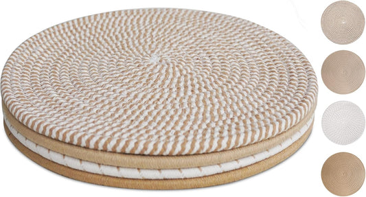 13 Inch Trivets for Hot Dishes, Large Trivets for Hot Pots and Pans, Thicken Heat Resistant Round Place Mats Woven Table Mats, Boho Placemats for Kitchen Dining Table, 4 Pcs