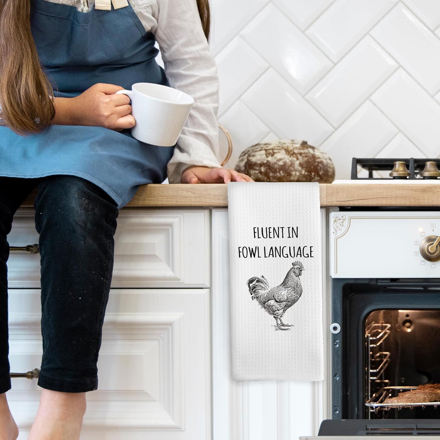 Funny Chicken Kitchen Towels, Chicken Lover Gifts Hand Towels, Fluent in Fowl Language Chicken Kitchen Decor Decorative Tea Towels Dish Towel 16x24 Inch